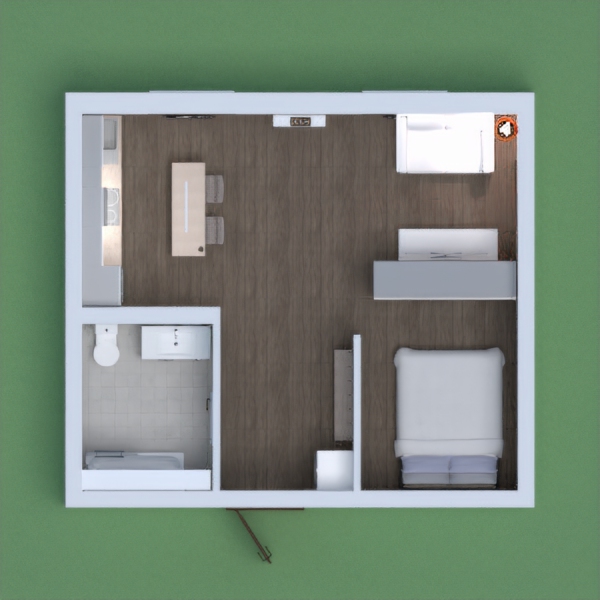 apartment flat, bathroom, living, kitchen, and bedroom.