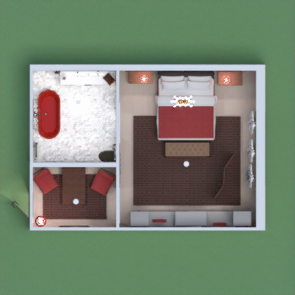 Welcome to my hotel room with a brown interior and red accents. Please vote for it.