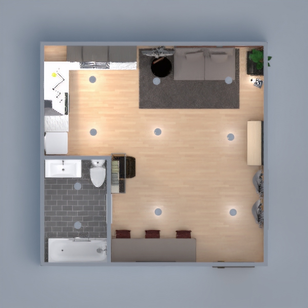 this project is almost like a new york apartment , its good for commercial use and for tv shows or even a movie , its very modern feeling and has a futon , a nice kitchen , a little 3 person 