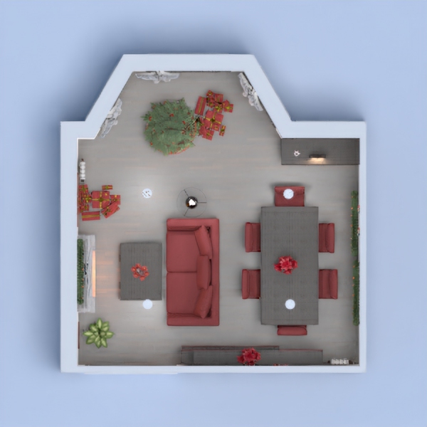 A red and black living room decorated for Christamas. I hope you like it!