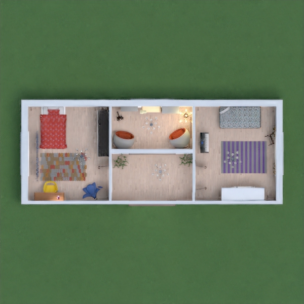 two bedrooms with a living room
