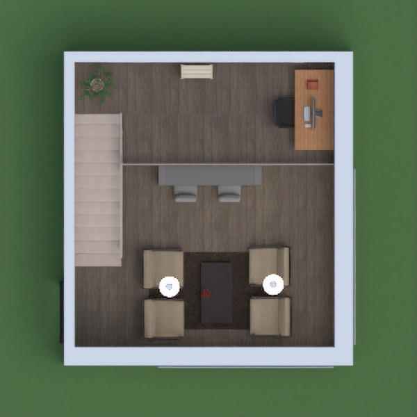 Kitchen, dining room, living room e office (workplace).