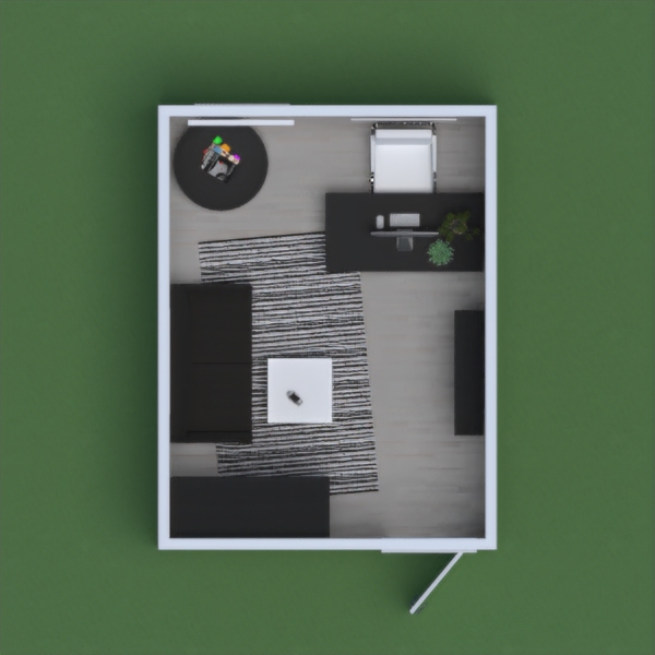 I have designed a modern office following the colour scheme of black and white. It's spacious and has good seating and storage. Hope you like it!