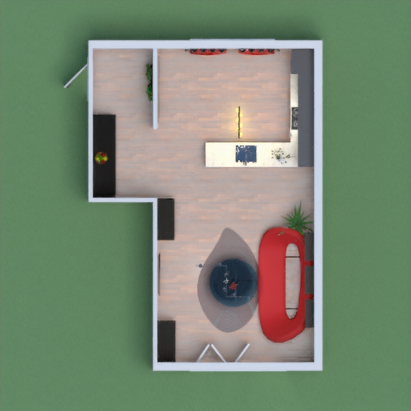Hi. This is my modern version of a kitchen with a living room off to the side. My color combination was red, navy and black. You can use the couch area as a table to eat at too. When you first walk in, there is a bar area and some plants. The bar area has a different color because it is sort of like a different room. Please  PLEASE vote for me. I want to hear your reactions in the comments.