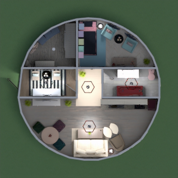 its been long since i used the planner as i was busy with my studies ! designing a round home was harder than expected yet it was fun !! here u go with some light modern colors and patterns hope  u like it ! thanks for all who commented and voted for my previous work (especially Yuri who noticed my absence ;)