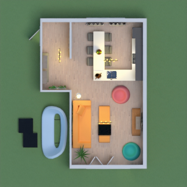 this is a living room with a kitchen,it is very nice and aesthetic.There is a cosy living room and a kitchen,in the kitchen the dining table is connected!please vote for me!