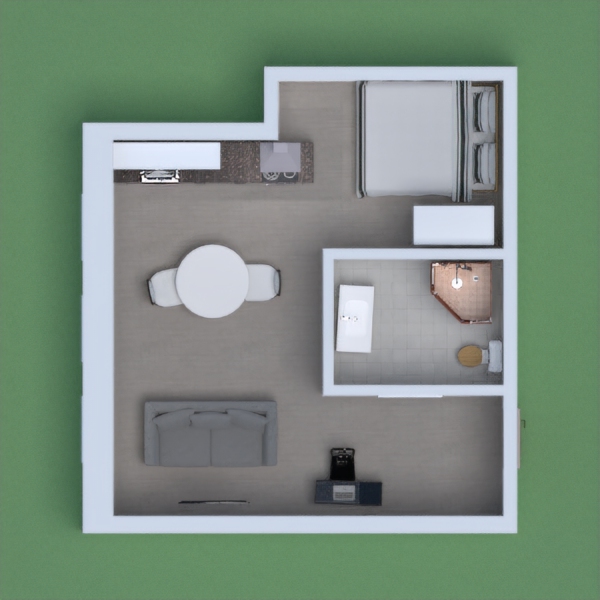 a small apartment it has an office a kitchen a dining room a bedroom a living room an apartment room for a couple