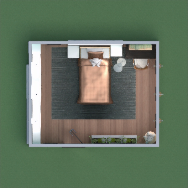 I designed a bedroom I would have loved to have when I was younger. Usually I like corner beds but the room was too spacious to not put it in the middle. There was no ceiling lighting option so I stuck lamps in the wall.