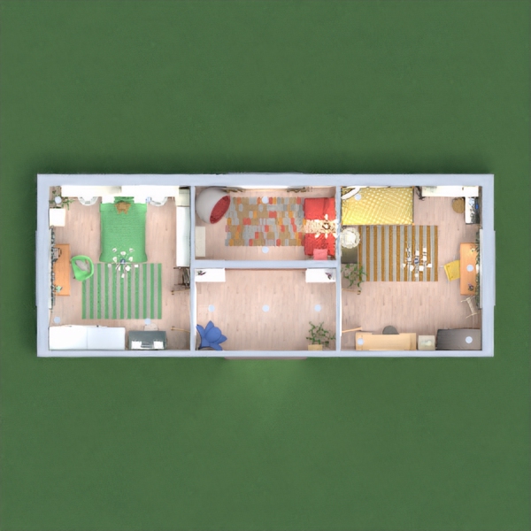 It´s a sisters´s apartment with mean colors: green, red and yelow