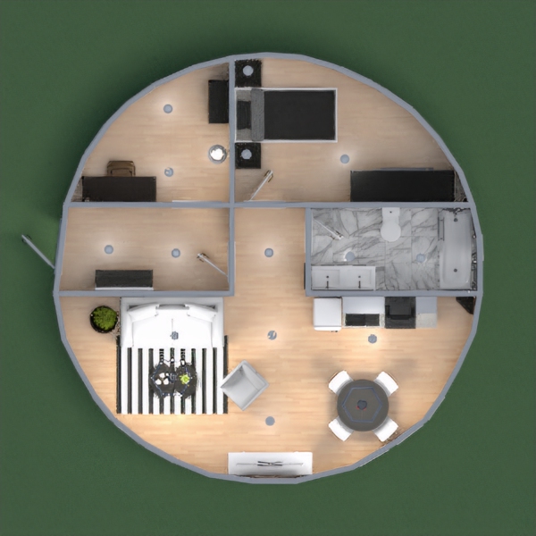 Casa circular moderna con toques minimalistas