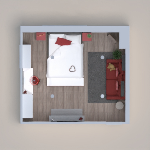 cute cozy bedroom with lush dark accent wall. Built in fire place and comfy seating area, lots of dresser storage with vanity. Lots of detail put into this build with the limited amount of stuff I had. I hope you enjoy, good luck.