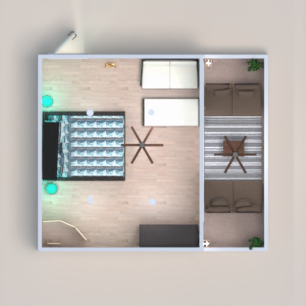 pls, go into a 3D so u can see it better. hi so, first of all, I hope u like the bedroom with the balcony. when u walk in u will see a bed with mountain bedsheets then u have the changing corner then the wardrobe and in the bedroom too there is a couch for if u have sleepovers because it pulls out to a bed. to the balcony, there is one plant on both sides and same with lights then there are two couches and a table in-between them hope u like my house.