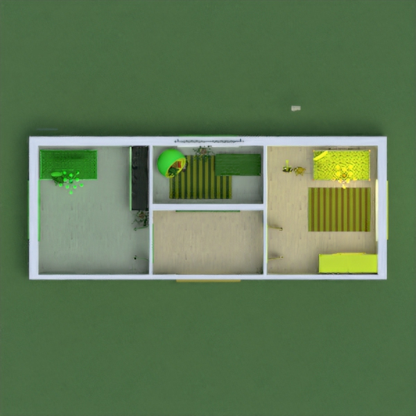 it has 2 rooms for two sisters and they have rooms with yellow and green colors on them