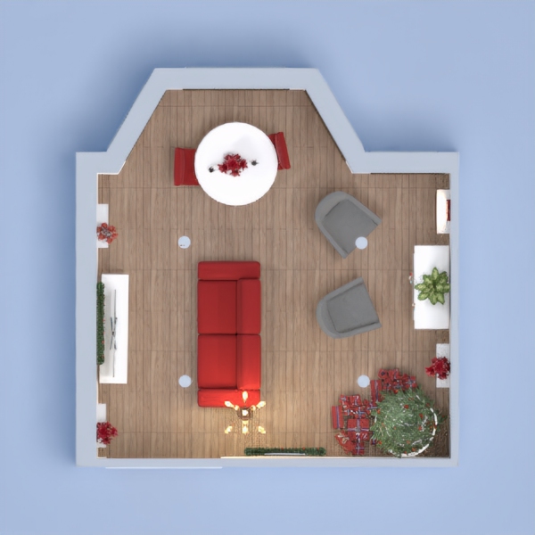 Modern Christmas house in shades of red white and gray in an American style.