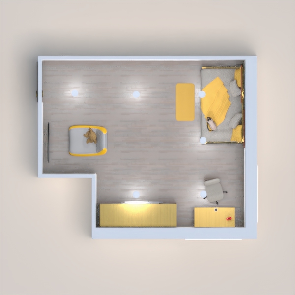 This is my bedroom I created. I used yellow and grey as main colors and have a desk for studying, a closet with extra space for toys, and an area for watching tv or playing video games. I also put a daybed style bed for convenience in getting in and out of bed. I would really appreciate if you would vote for me. Just think about in real life, a kid would actually love this room. Just saying.
