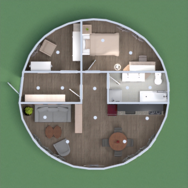 A modern interior for a round house.