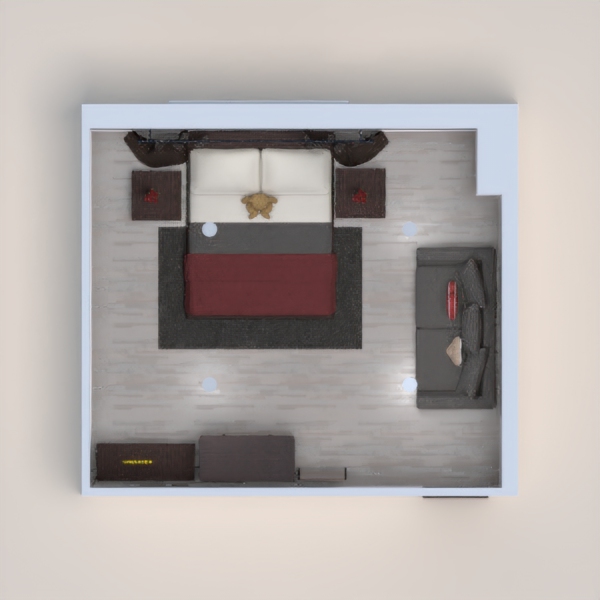 red and wood themed room