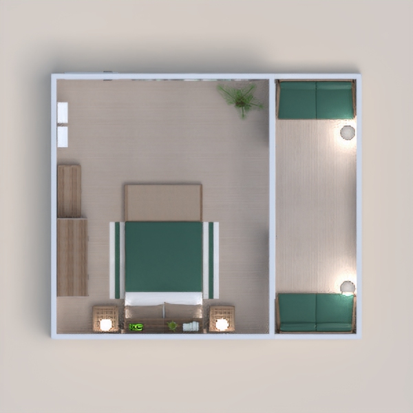 This piece is a calm, tropical environment. It has a calming, positive theme with green accents all around. The balcony has an open feel to it. Decretive accessories line the area. It's a very nice area to just sit down and read a book.