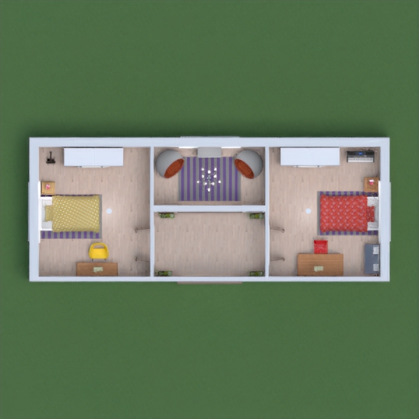 casa pequeña con dos habitaciones con escritorio y una sala de estar minimalista