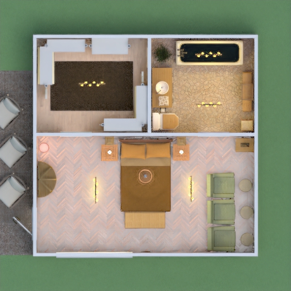 Hi guys. This is my boho style interior. Few bright colors, based on brown, bed is quite soft. paintings are pretty with seating area especially for feet, modern but wooden bathroom and room with cupboards/wardrobes. Please vote for me if you feel like I deserve it and as an additional bonus, you'll get a vote from me! Thanks guys. 
Good luck in the competition!