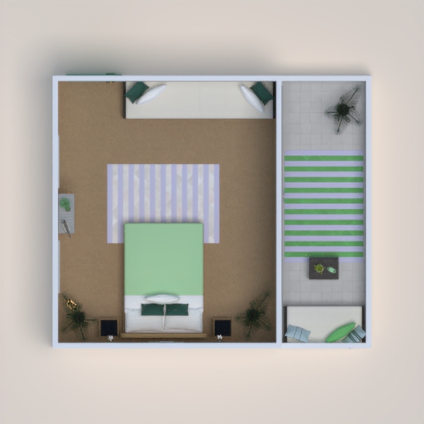 Hello everyone, for this challenge I tried to play around with solid colors to make this room feel like a tropical bedroom. The room is very minimalist and modern with décor more or less tropical. I tried to have a color palette that included blues and greens. Do let me know what you think.