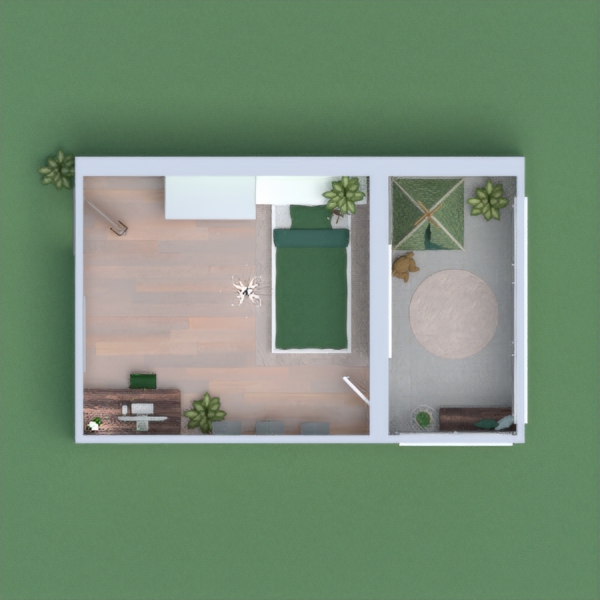 Nature/forest inspired colour pallet. The closed off balcony is an extra area where children can play and entertain themselves. The practical layout is functional and simple.