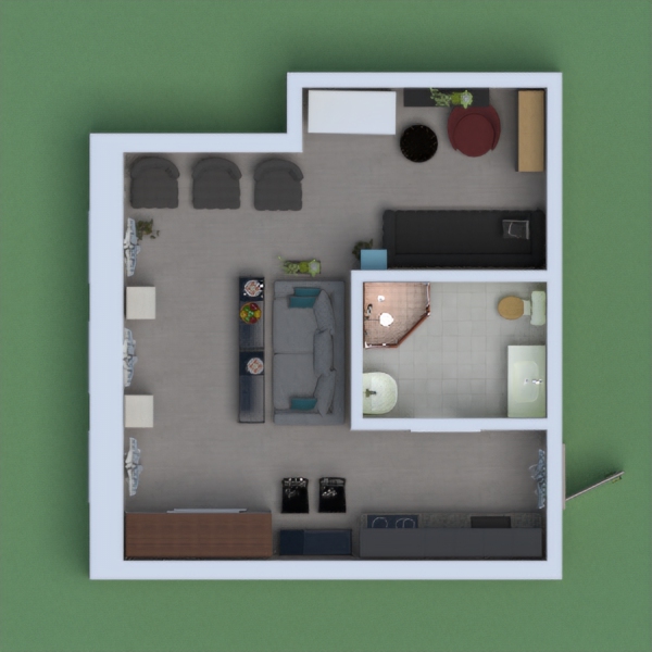 This project contains a little bathroom, a big living room, with kitchen
