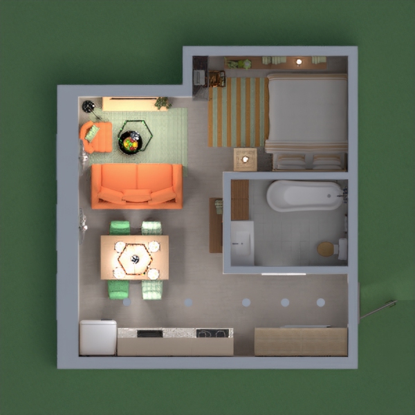 This small apartment was inspired by 60's interior design . Hope you like it.