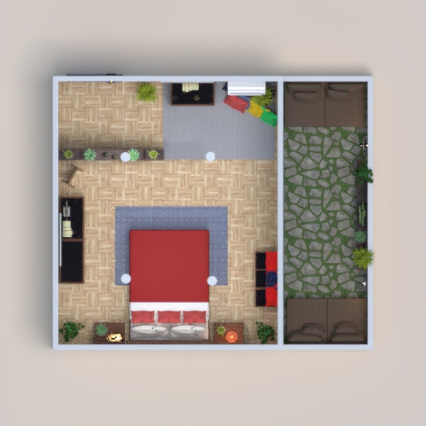 This beautiful project, was inspired by themes such as seascape, beach and hostel. With predominantly colors like brown, red and blue tones, it brings a welcoming air to those who spend the night there. The porch in turn brings stones and grasses on the floor, and two cozy sofas to read or even nap.