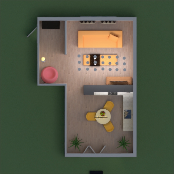 В данном проекте я хочу предоставить свой пример квартиры не меняя площади. Квартира имеет кухню, диван, вход на двор , журнальный столик на улице и   прихожую комнату.
