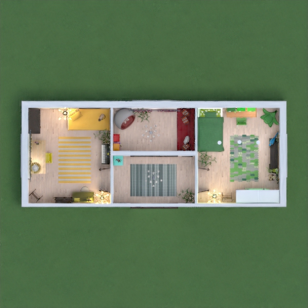 I gave each area its own colour scheme to go with the yellow and green themed bedrooms. I tried not to go too overboard with the colours but I at least I got the point of the challenge across, right?  :)