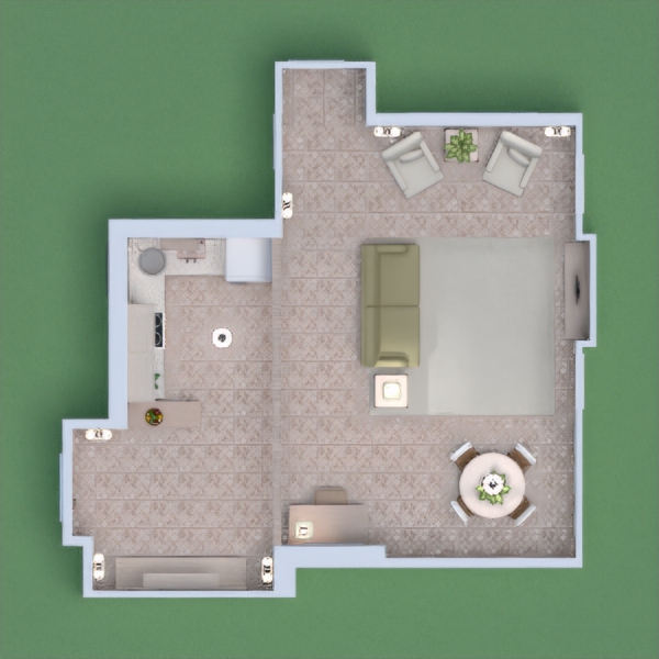 I kept the original layout of the room while giving it a classic style inspired by the colours of the countryside. I created multiple spaces with different functions.