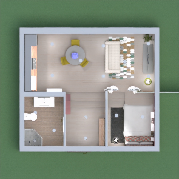 a modern apartment, with different levels and colour