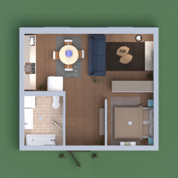 I created a cute and functional apartment with a bedroom, a kitchen and dining area, a living room and a bathroom / laundry room. Hope you'll like it !! :)