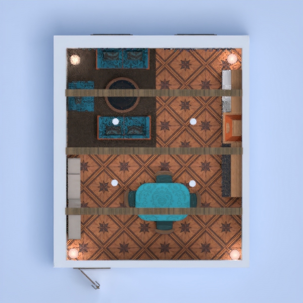A cosy but spacious room with a moroccan style. It has a contrast in between blue and orange with maroon and pieces of grey here and there to add liveliness to the room. Hope you like it!