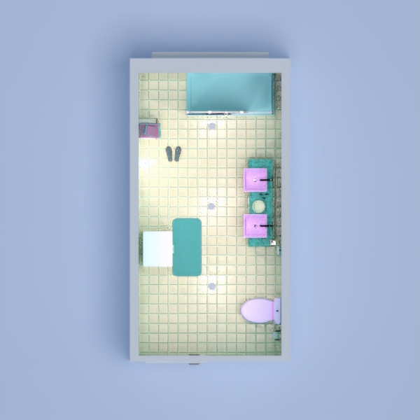 Pastel Blue and pink bathroom