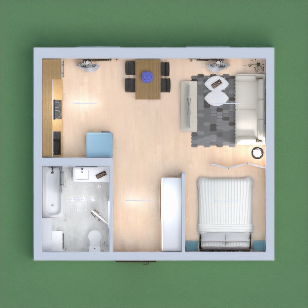 Small flat with main areas, like kitchen, living room, bedroom and bathroom.
Thank you for your vote!