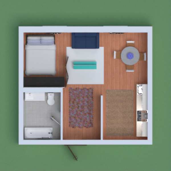 I made a cozy little apartment with lots of wallpaper.