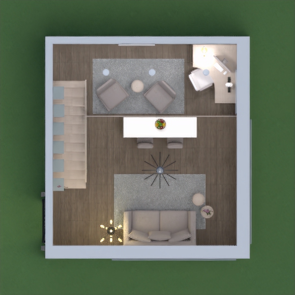 i hope you like it. I tried to do a very light wood and light colors theme. The loft has a sitting area and a workspace. Down stairs has a living room and a kitchen. The dining room is incorporated in the kitchen island. i wanted the 