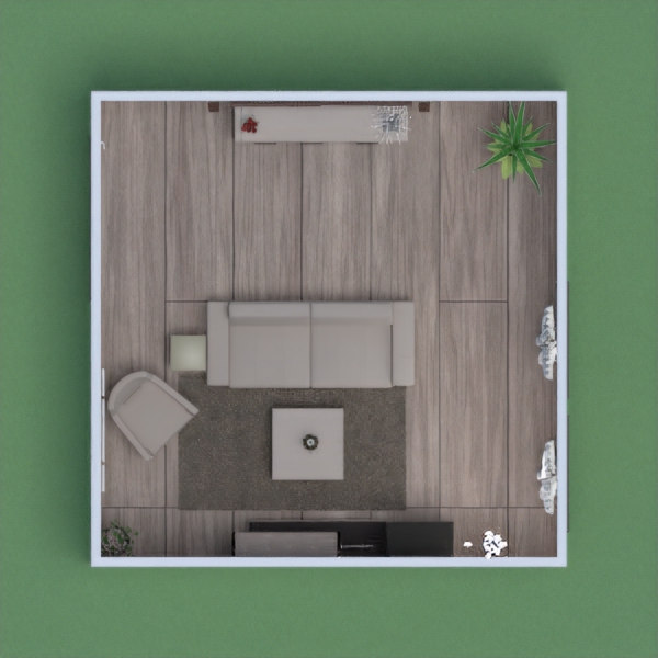 this a project is a small living room, composed of a sofa, chair, television, furniture, with as decoration, mirrors and painting, also with some plants