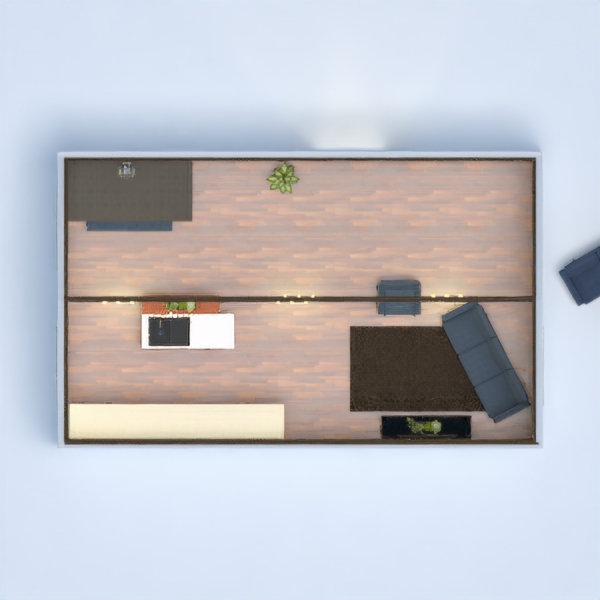 Kitchen and living room With a theme of Wood concrete and metal. UwU