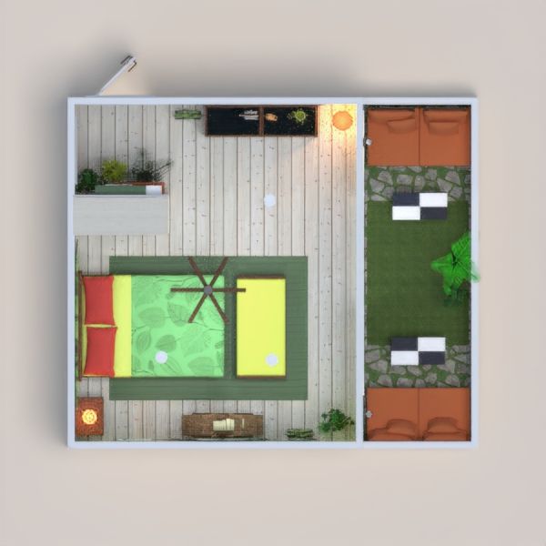 hi everybody! tropical room with green and orange color theme! 
I would also be happy if you let me know your idea about this project.