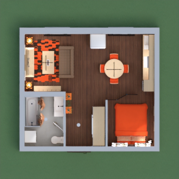 Orange and Tanish-Brown Studio Apartment