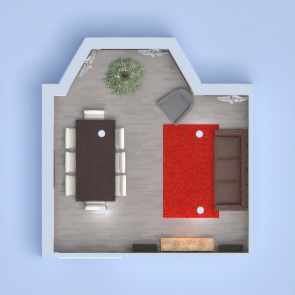uma simples e aconchegante sala de jantar com uma lareira e uma arvore de natal