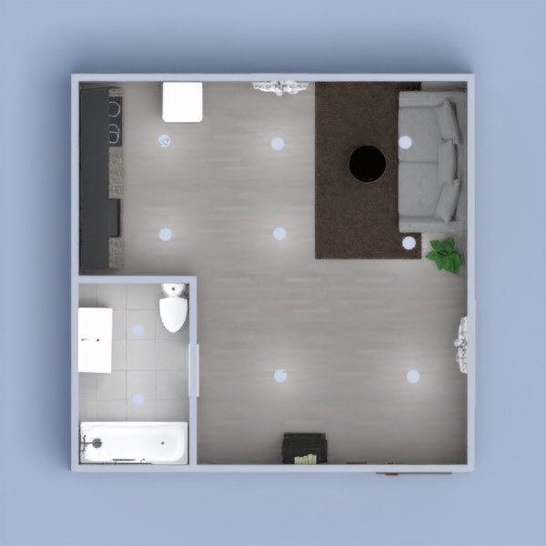 A small living room and bathroom, for an appartment