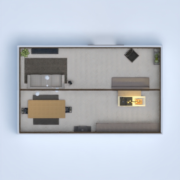 This is a modern yet classy living room and kitchen combined. The theme is wood, concrete, and metal. I used all of these elements to make the perfect, functioning, and beautiful room. There is a lot of space to cook, eat, socialize, and relax.