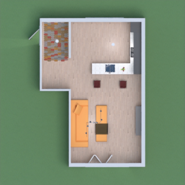 This is a modern space with a spacious living area, it also comes with a seats for food.