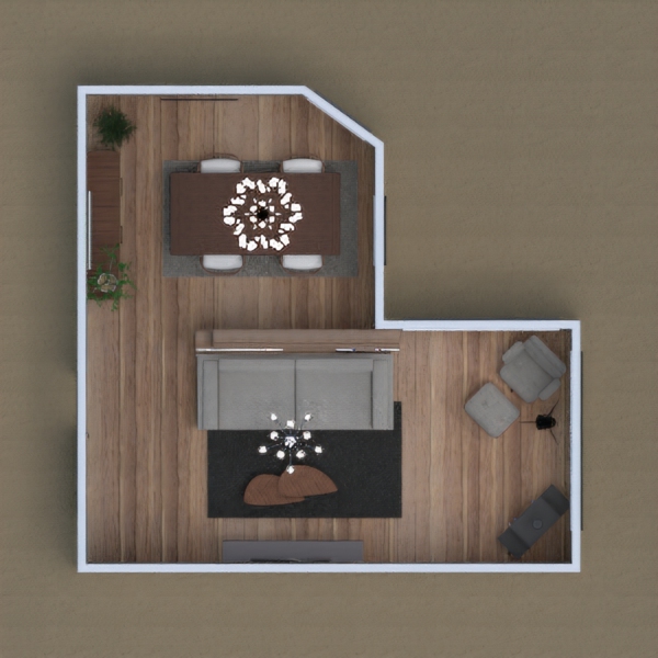 cozy midcentury modern living room/dining area
