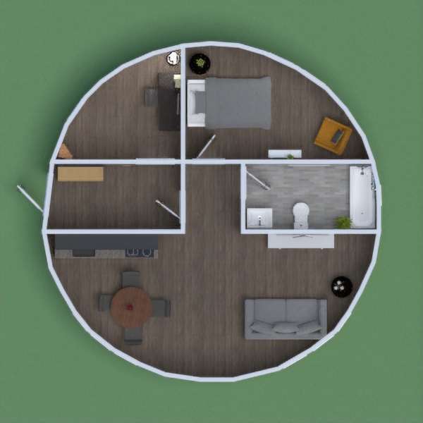 nice one person round house with office, kitchen, living room, bedroom and bathroom. this took me a long time so please like and comment some things i could have done different!