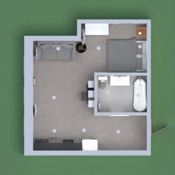 I have created a one bedroom apartment, giving the user a bedroom which they can close off with curtains to separate the living space with the bedroom. The bathroom consists a bath/ shower. Due to the size, I have carefully considered the layout to create space and storage.
